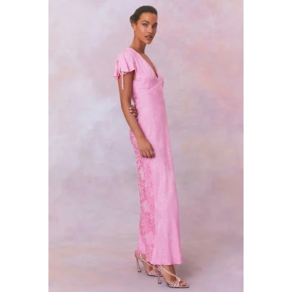 LOVESHACKFANCY Jacquard Printed Elegant Pink Maxi Dress NEW - Picture 4 of 11